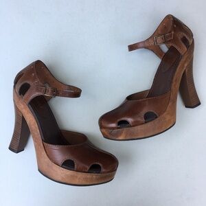 XOXO 90’s Y2K Wooden Platform Sandals Leather